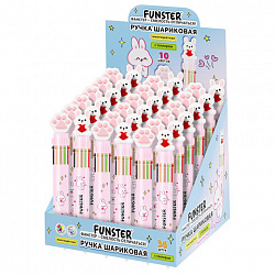 Ручка многоцветная с топпером шариковая автоматическая 10 ЦВЕТОВ FUNSTER "WOW", ассорти, пишущий узел 0,7 мм, линия письма 0,35 мм, 144382