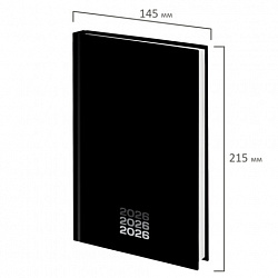 Ежедневник датированный 2026 145х215 мм, А5, STAFF, ламинированная обложка, "Black style", 117325