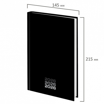 Ежедневник датированный 2026 145х215 мм, А5, STAFF, ламинированная обложка, "Black style", 117325