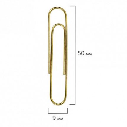 Скрепки большие 50 мм, BRAUBERG, золотистые, 50 шт., в картонной коробке, 270447