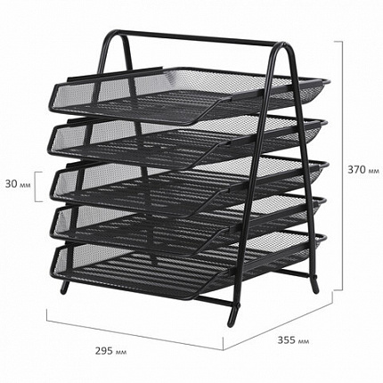 Лоток горизонтальный для бумаг BRAUBERG "Germanium", 5 секций, 370х355х295 мм, металл, черный, 237971