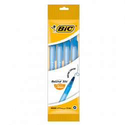 Ручки шариковые BIC "Round Stic", НАБОР 4 шт., СИНИЕ, узел 1 мм, линия письма 0,32 мм, пакет, 944176