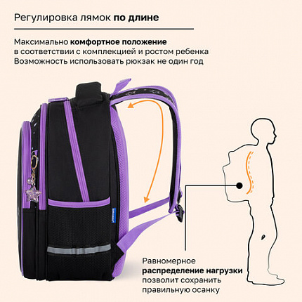 Рюкзак BRAUBERG OPTIMA, 2 отделения, с брелоком, "Сияющий единорог", 36х27х18 см, 273157