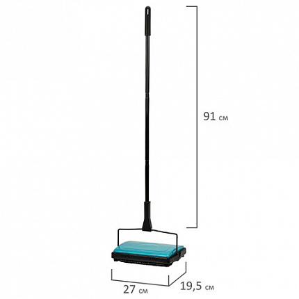 Щетка-веник-пылесос механическая, металлическая, плотная щетина на роликах, чёрно-бирюзовый, разборный, колорбокс, DASWERK, 608948