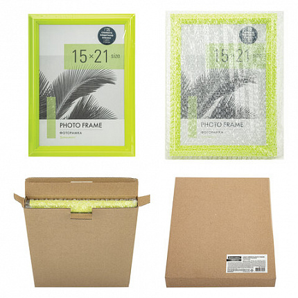 Рамка 15х21 см небьющаяся, багет 17,5 мм, пластик, BRAUBERG "Colorful", салатовая, 391243