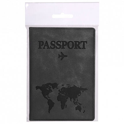 Обложка для паспорта "Passport Map", мягкая экокожа, графитовая, STAFF, 238875
