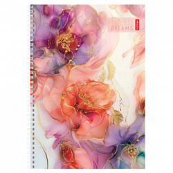 Тетрадь А4 96 л., HATBER, гребень, клетка, матовая ламинация, 3D-фольга, "Цветочные сны" (микс), 088814, 96Т4лофВ1гр