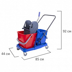 Тележка уборочная BRABIX, 2 съемных ведра 23 л, механический отжим, пластиковый каркас, 606659
