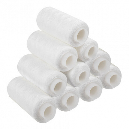 Нитки швейные 40 ЛШ, 200 м, полиэстер, НАБОР 20 шт., белые, в ПОДАРОК иглы, DEVELIA (Девелиа), 609621