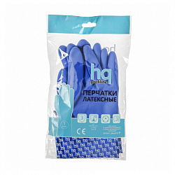Перчатки латексные КЩС, сверхпрочные, плотные, хлопковое напыление, размер 8,5-9, L (большой), синие, HQ Profiline, 74735
