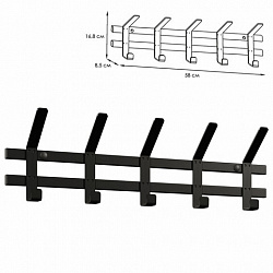 Вешалка настенная "Торонто-5", 168х580х85 мм, 5 крючков, металл, черная, ВНТ5 Ч
