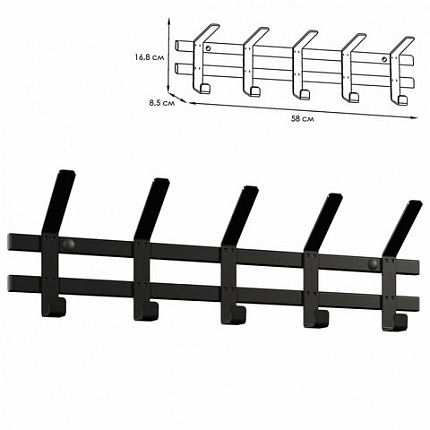 Вешалка настенная "Торонто-5", 168х580х85 мм, 5 крючков, металл, черная, ВНТ5 Ч