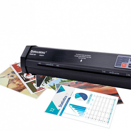 Умный ламинатор BRAUBERG SMART JET, формат А3, с функцией АВТОДЕТЕКЦИИ толщины пленки 60-250 мкм, быстрый нагрев 50 сек., 100 см/мин, 532271