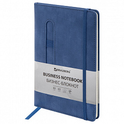 Блокнот А5 148x218 мм BRAUBERG "Optimal", под кожу, 80 листов, резинка, держатель для ручки, клетка, синий, 118633