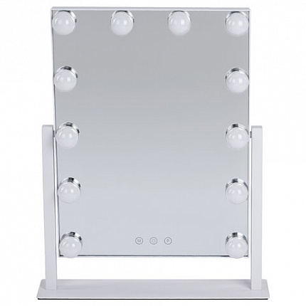 Зеркало для макияжа гримерное с подсветкой, 12 LED-ламп, 3 режима свечения, размер 29х38 см, работа от сети 220V, цвет белый, BRABIX, 609336