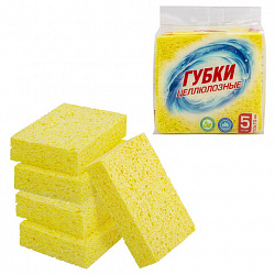 Губки для посуды 110х70х20 мм, ЦЕЛЛЮЛОЗНЫЕ, КОМПЛЕКТ 5 штук, желтые, LAIMA, 700259