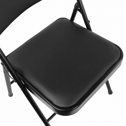 Стул складной BRABIX "Golf Plus CF-003 КОМФОРТ", черный каркас, кожзам черный, В КОРОБЕ, 533026