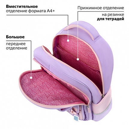 Рюкзак BRAUBERG SNAP, 2 отделения, 3 кармана, "Нежная сирень", 39х28х16 см, 272068