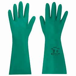 Перчатки нитриловые КЩС, ULTRA STRONG, химически устойчивые, х/б напыление, зеленые, размер 7-7,5 S (малый), RABBITEX (РАББИТЕКС), 700910