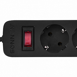Сетевой фильтр SONNEN SPB-505, 5 розеток с заземлением, выключатель, 10 А, 5 м, черный, 513658