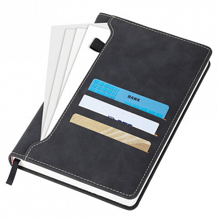 Ежедневник недатированный А5 138х213 мм, BRAUBERG "Slot", под кожу, держатель для ручки, 160 листов, черный, 116605