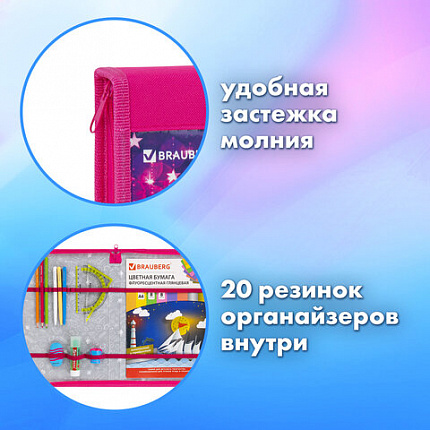Папка на молнии BRAUBERG А4 с ручкой, с органайзером, 1 отделение, "Милый лисенок", 272217