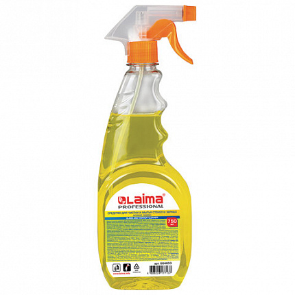 Средство для мытья стекол и зеркал 750 мл, LAIMA PROFESSIONAL "Лимон", распылитель, 604653