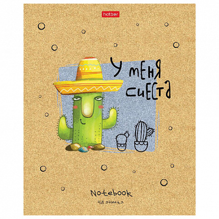 Тетрадь А5 48 л. HATBER скоба, клетка, матовая ламинация, "Мой друг Кактус" (микс в спайке), 074454, 48Т5лВ1