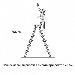 Стремянка стальная двухсторонняя 2х3 ступени, высота площадки 0,66м, алюминиевая площадка 35х16см, до 150кг, вес 4,2кг НОВАЯ ВЫСОТА, 1160203