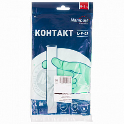 Перчатки латексные MANIPULA "Контакт", хлопчатобумажное напыление, размер 8-8,5, M (средний), зеленые, L-F-02