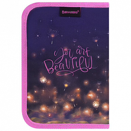 Пенал BRAUBERG, 1 отделение, 2 откидные планки, полиэстер, 21х14 см, "Tiny beauty", 273527