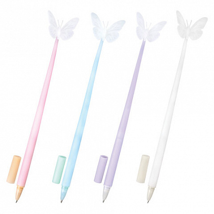 Ручка фигурная шариковая ЮНЛАНДИЯ "Бабочка", силиконовый корпус, ассорти, СИНЯЯ, пишущий узел 0,7 мм, 143795