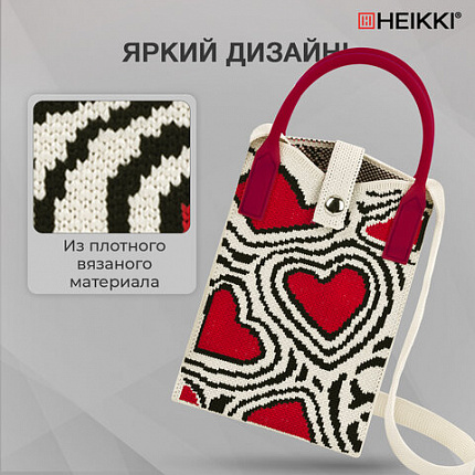 Сумочка-органайзер повседневная HEIKKI KNIT (ХЕЙКИ) кросс боди, вязаная, 17х12х5 см, "Red and black", 273796