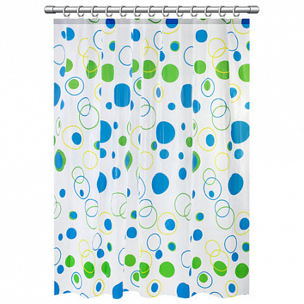 Шторка для ванной PEVA, 180х180 см, кольца в комплекте, дизайн ассорти, КРУГИ, WBZ (ВБЗ), 700070