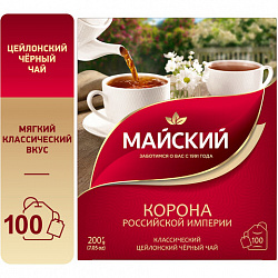 Чай МАЙСКИЙ "Корона Российской Империи" черный цейлонский, 100 пакетиков по 2 г, 113159