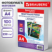 Фотобумага матовая, А4, 230 г/м2, односторонняя, 100 листов, ПАКЕТ, BRAUBERG ORIGINAL, 364432
