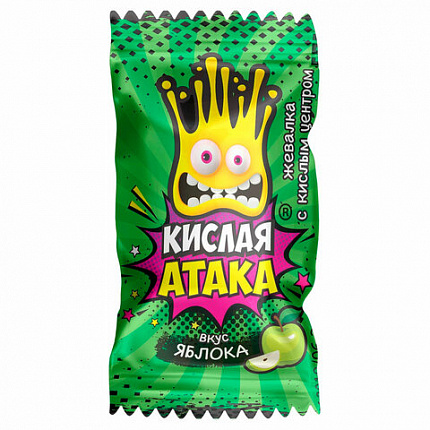 Конфета жевательная КИСЛАЯ АТАКА с кислым центром, ассорти 3 вкусов, 4,5 г, KA-1-1