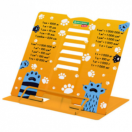 Подставка для книг и учебников BRAUBERG KIDS mini "Лапки" с единицами измерения, регулируемый угол наклона, металлическая, 238970