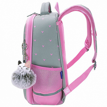 Ранец BRAUBERG LIGHT, 1 отделение, с брелоком, "Играющие котики", плюшевые нашивки, 36х26х13 см, 272030