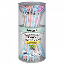 Ручка поворотная с топпером шариковая FUNSTER "SHINE BRIGHT", СИНЯЯ, ассорти, пишущий узел 0,7 мм, линия письма 0,35 мм, 144377