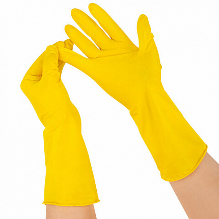 Перчатки МНОГОРАЗОВЫЕ латексные с хлопчатобумажным напылением, желтые, размер 6,5-7, S (малый), вес 50 г, KOMFI, DGL024P