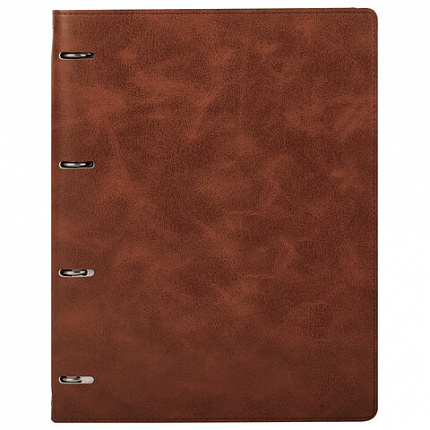 Тетрадь на кольцах БОЛЬШАЯ А4 (240х310 мм), 120 листов, под кожу, клетка, BRAUBERG "Main", коричневый, 404511