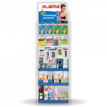 Стойка для размещения товара напольная усиленная LAIMA, 200х70х40 см, 3 полки, 25 крючков, 504873