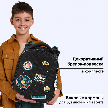 Ранец BRAUBERG PREMIUM, 2 отделения, с брелоком, "К звездам!", ЛАМПОЧКИ, 38х29х16 см, 270599