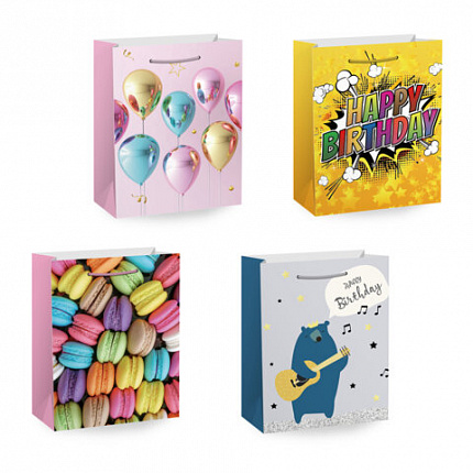Пакет подарочный (1 штука) 33х13х45см (XL) "Birthday Collection", ассорти, фольга, ЗОЛОТАЯ СКАЗКА, 700826