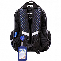 Ранец BRAUBERG QUADRO, 3 отделения, с брелоком, "Спортивная машина", ЛАМПОЧКИ, 37х28х18 см, 271359