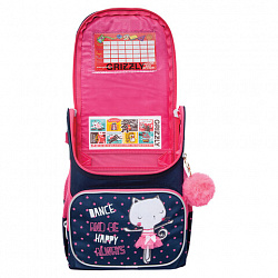 Ранец GRIZZLY эргономичная спинка, с брелоком, для девочек, "HAPPY ALWAYS", 35х26х16 см, RAl-294-1/1