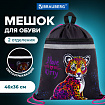 Мешок для обуви BRAUBERG, с петлей, светоотражающая полоса, 2 отделения, 46х36 см, "Леопард", 272395