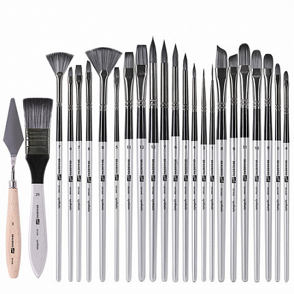Кисти художественные набор 23 шт синтетика с мастихином в пенале, BRAUBERG ART DEBUT,