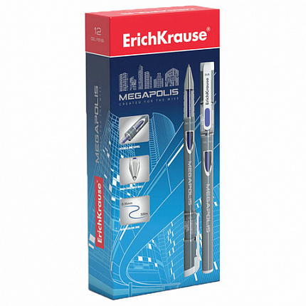 Ручка гелевая ERICH KRAUSE "Megapolis Gel", СИНЯЯ, корпус с печатью, узел 0,5 мм, линия письма 0,4 мм, 92